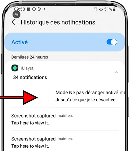 Supprimer les notifications d'historique