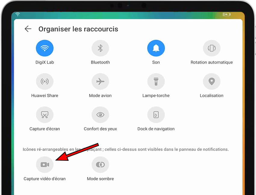 Modifier le panneau rapide MediaPad 10 Link