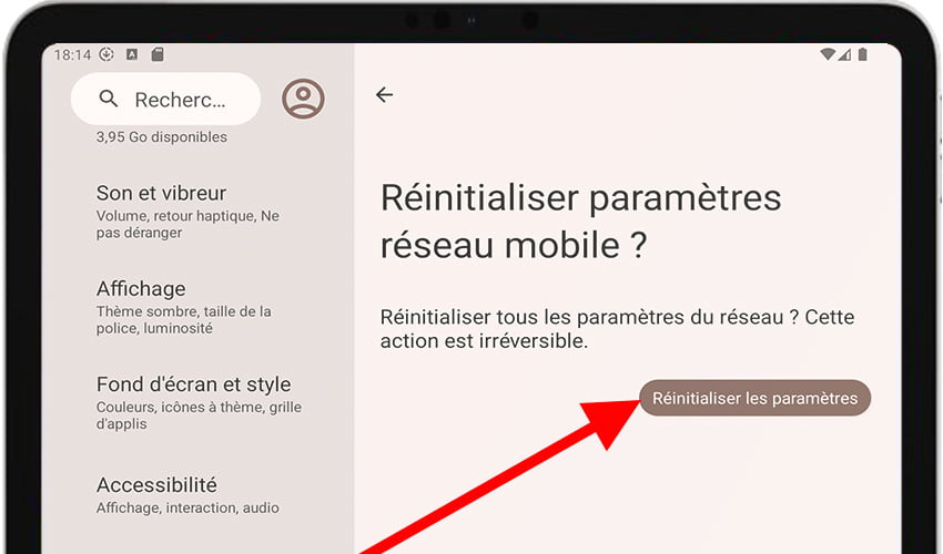 Confirmer la réinitialisation des paramètres réseau sur Android