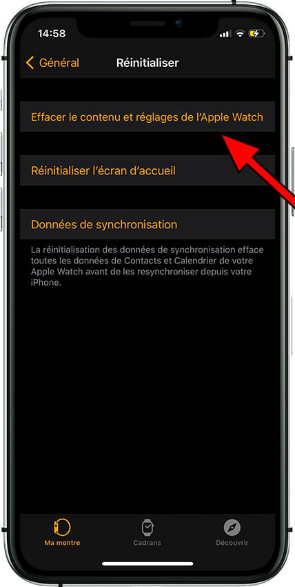 Effacer le contenu et les paramètres de l'Apple Watch
