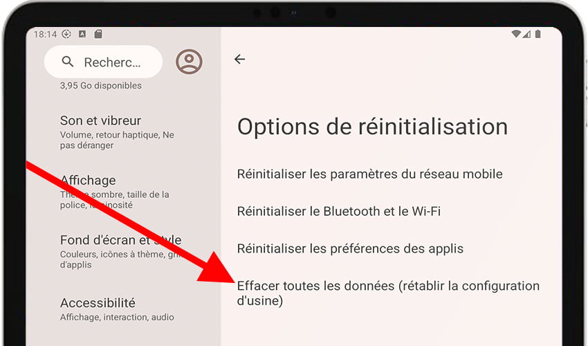 Effacer toutes les données Android