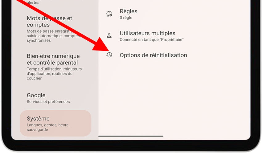 Options de récupération sur Android