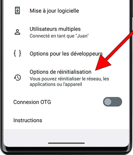 Options de récupération sur Android