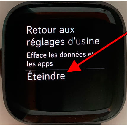 Menu éteindre Fitbit