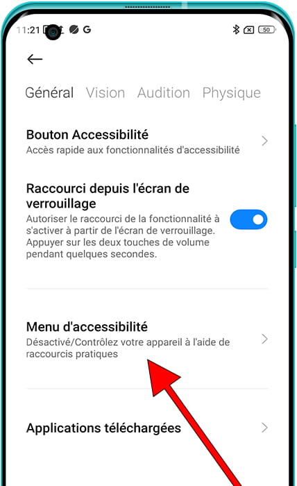 Menu Accessibilité Xiaomi