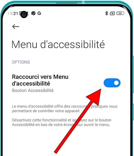 Raccourci vers Menu d'accessibilité Xiaomi