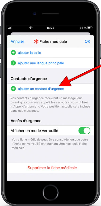 Ajouter des contacts d'urgence iPhone