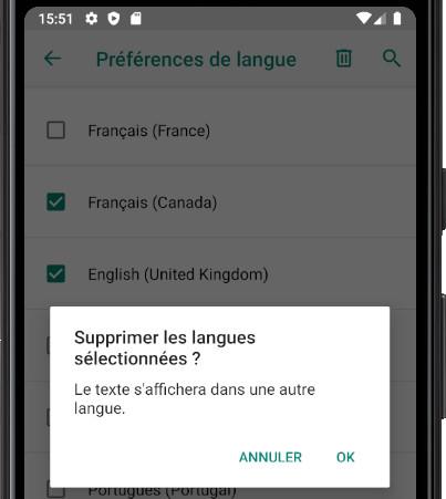Confirmar quitar idiomas Android