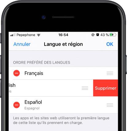 Supprimer la langue iOS