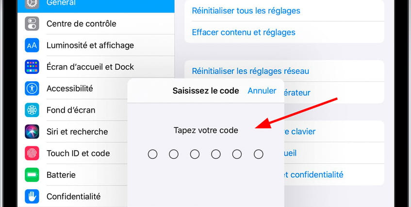 Réinitialiser iOS