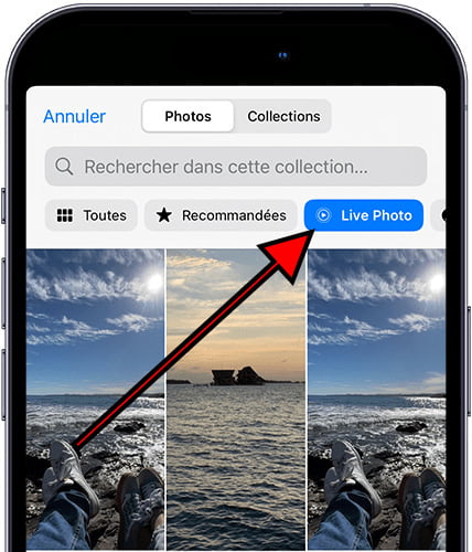 Sélectionner Live Photo en iPhone