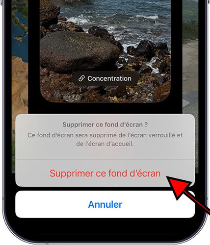 Confirmer la suppression du fond d'écran sur iPhone